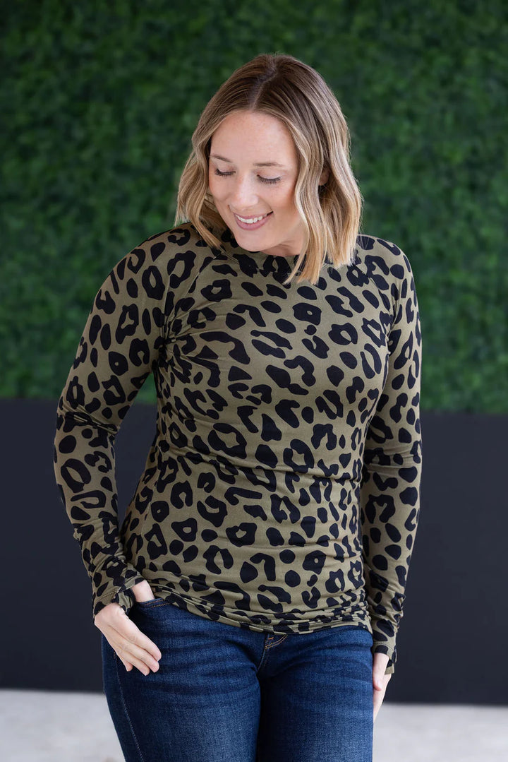 Michelle Mae | Blair Long Sleeve Top | Olive Animal Print