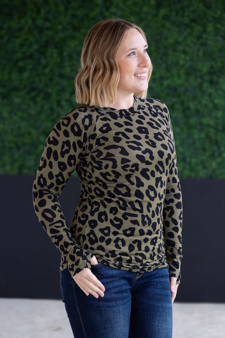 Michelle Mae | Blair Long Sleeve Top | Olive Animal Print