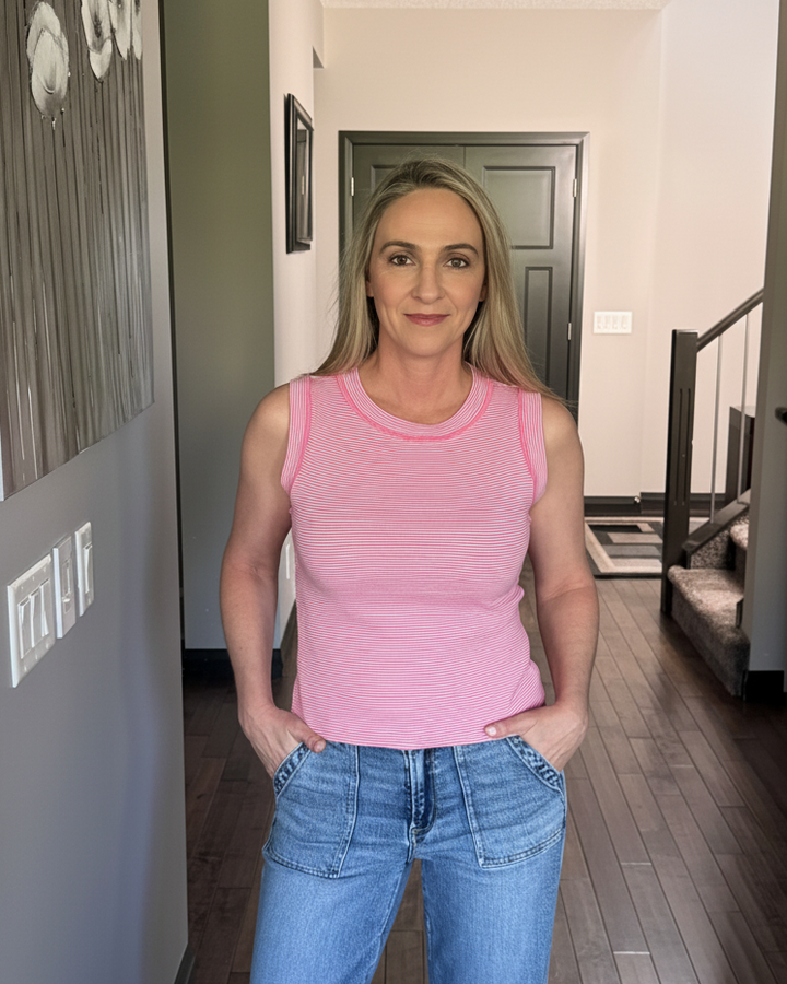 Michelle Mae | Morgan Micro Striped Tank | Pink
