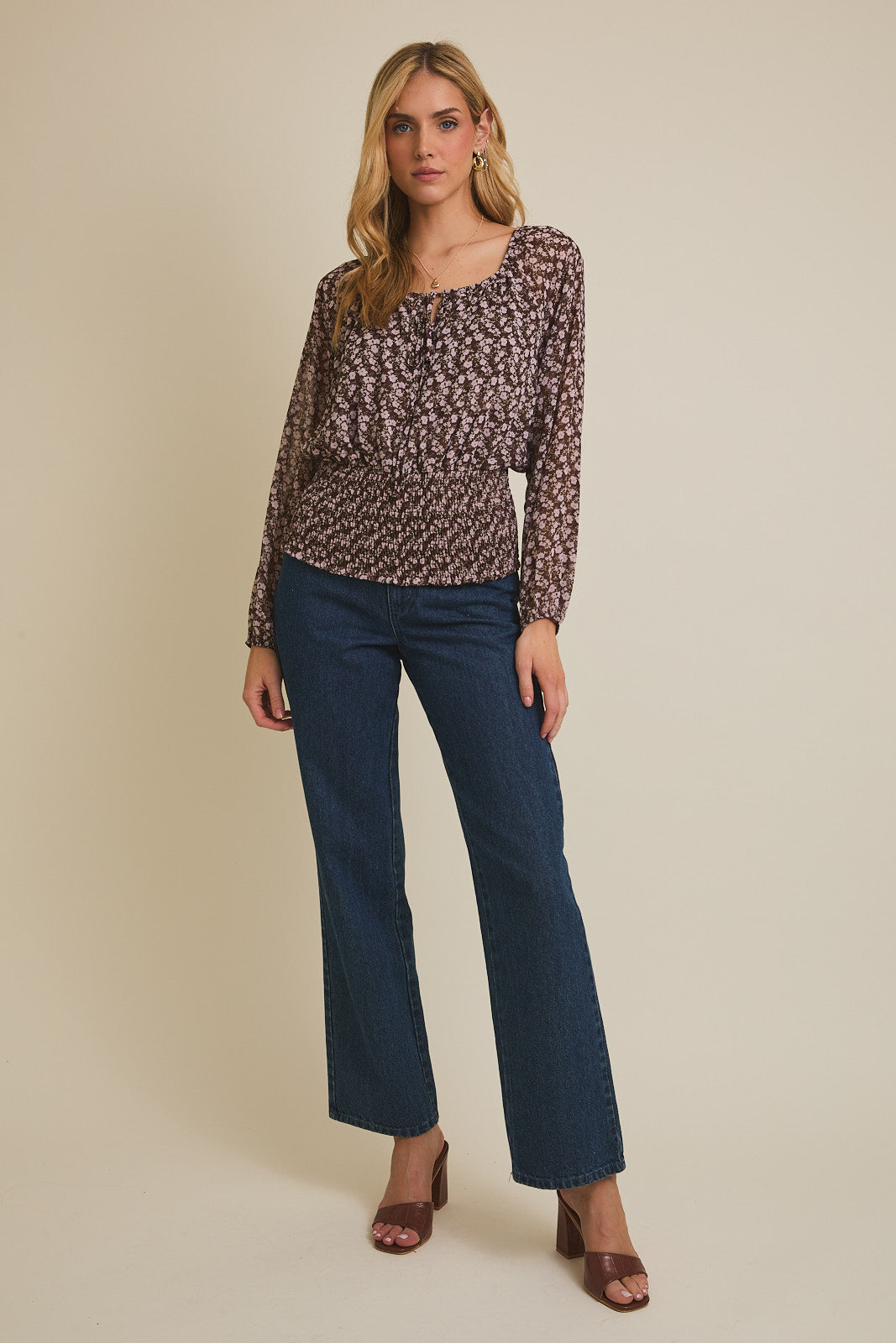 Gemma Smocked Waist Ditsy Top