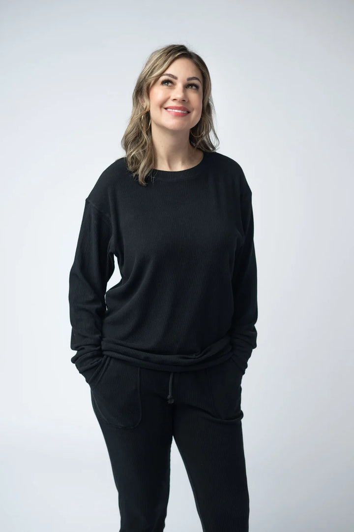 PREORDER  Michelle Mae | Corrine Ribbed Pullover | Black