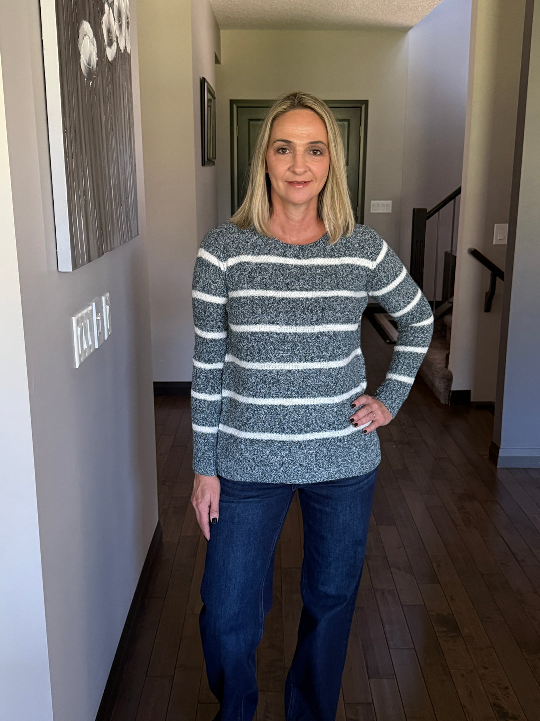 Waffle Striped Sweater | 2 Tone Teal