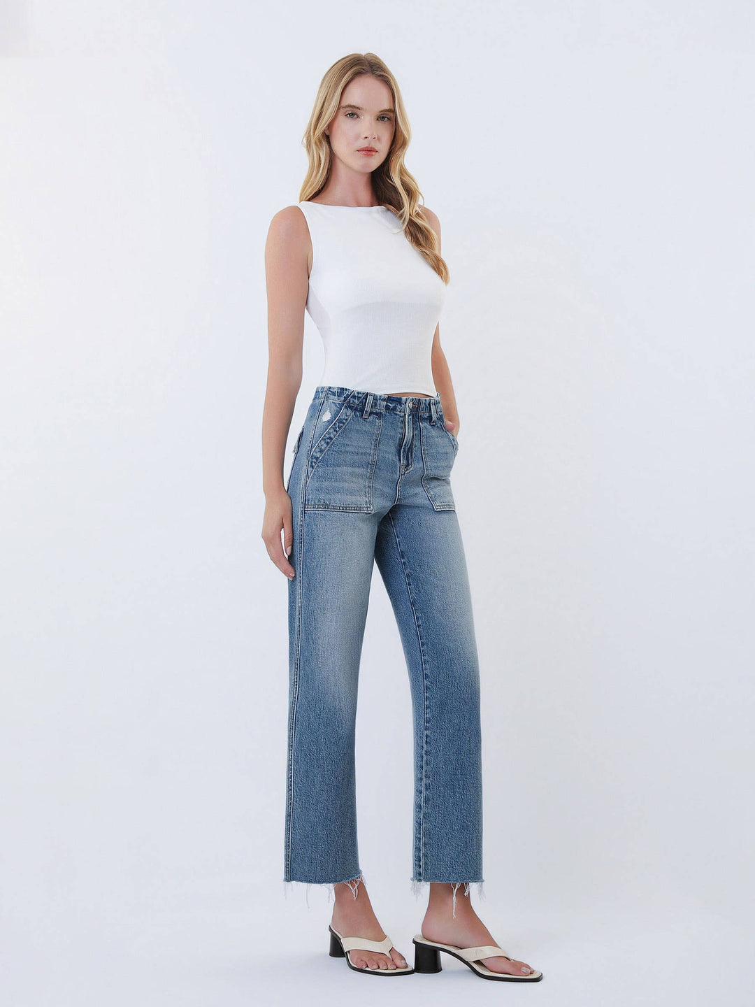 Vervet | Patch Pocket Slim Wide Leg Jeans