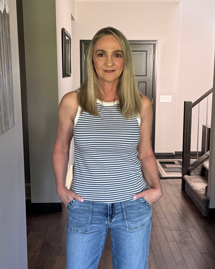 Michelle Mae | Classic Tank | Blue & White Stripe