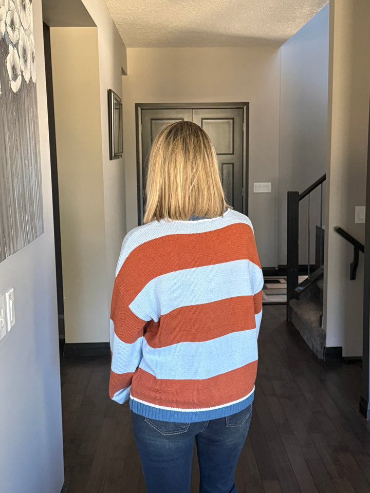 So Cozy Colour Block Sweater | Blue & Rust
