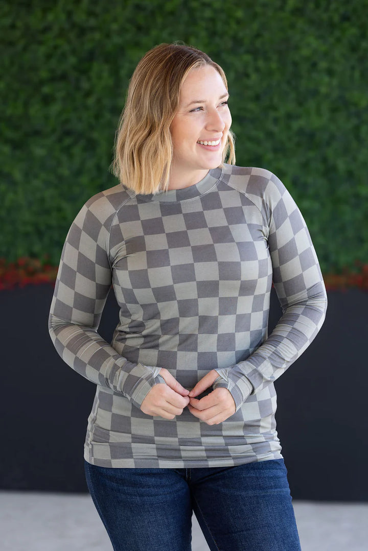 Michelle Mae | Blair Long Sleeve Top | Olive Checkers
