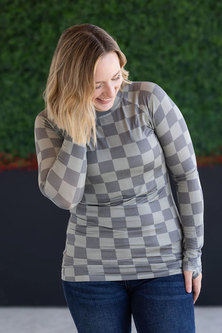 Michelle Mae | Blair Long Sleeve Top | Olive Checkers