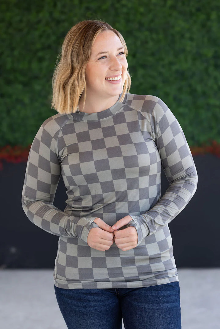 Michelle Mae | Blair Long Sleeve Top | Olive Checkers