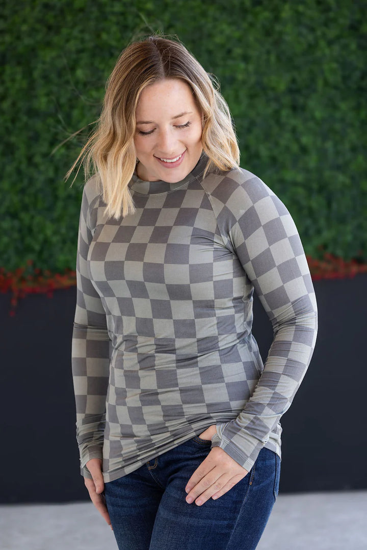 Michelle Mae | Blair Long Sleeve Top | Olive Checkers