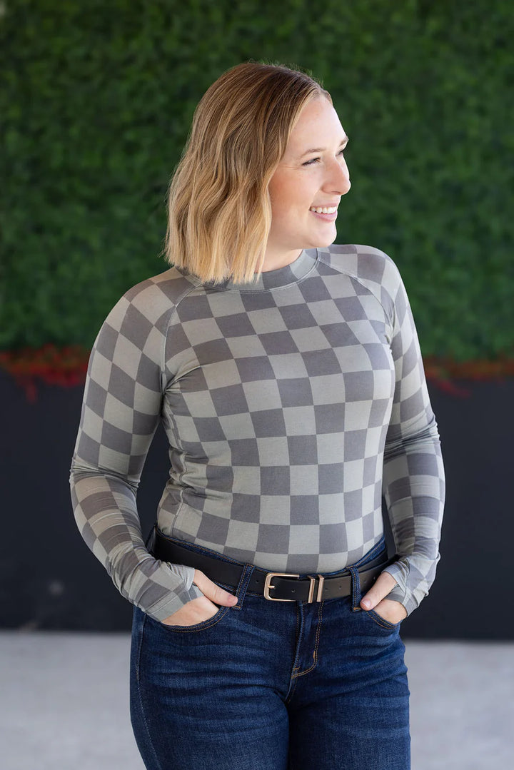 Michelle Mae | Blair Long Sleeve Top | Olive Checkers