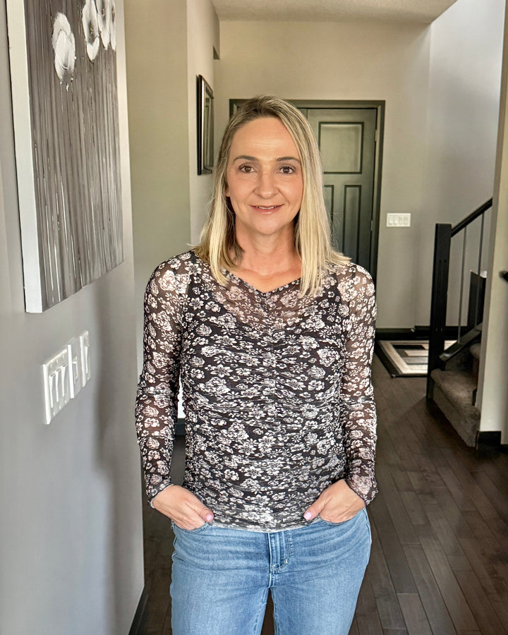 Madison Mesh Top | Black Floral