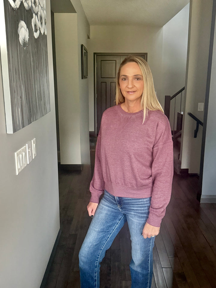 Burned Out Crew Neck Pullover | Plum