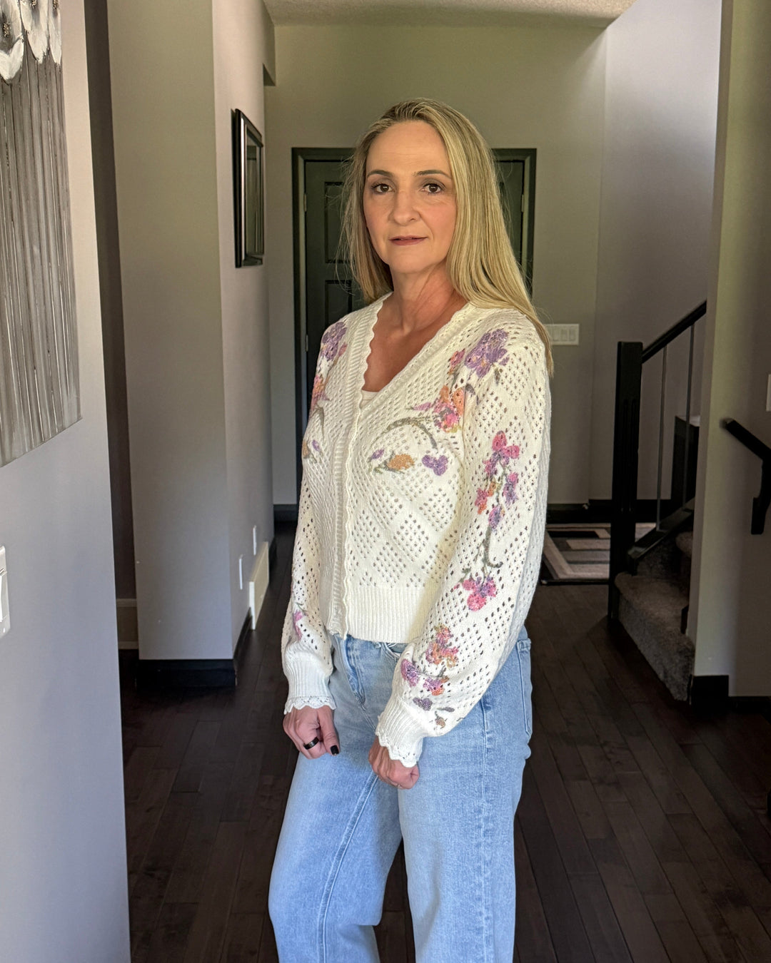 Chrissy Long Sleeve Floral Knit Cardigan
