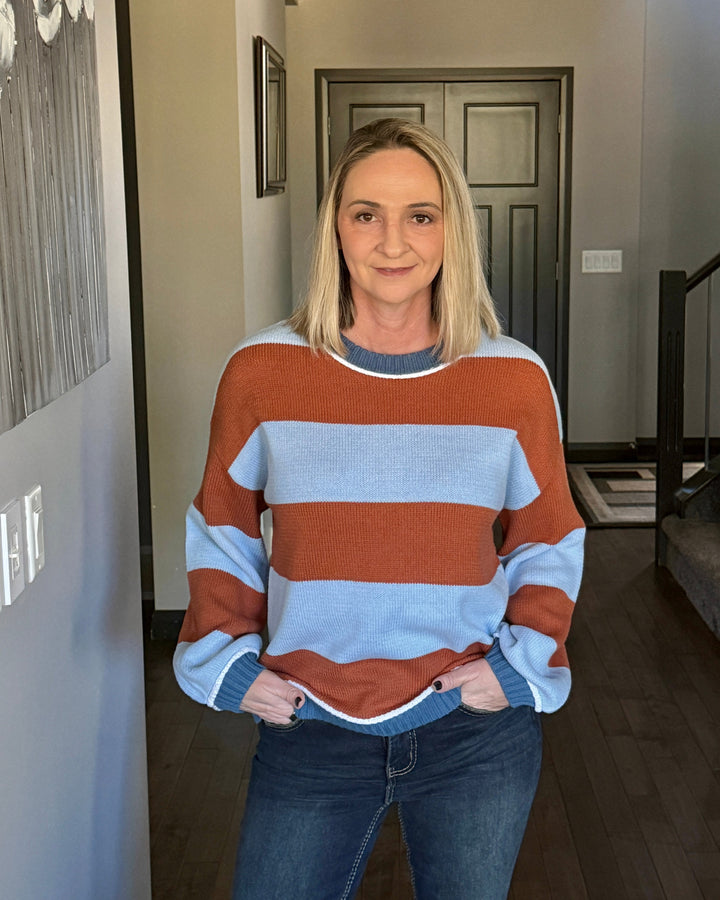 So Cozy Colour Block Sweater | Blue & Rust
