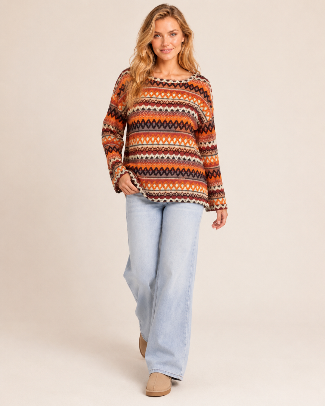 Grace and Lace | Colour Contrast Knit Pullover Sweater | Orange