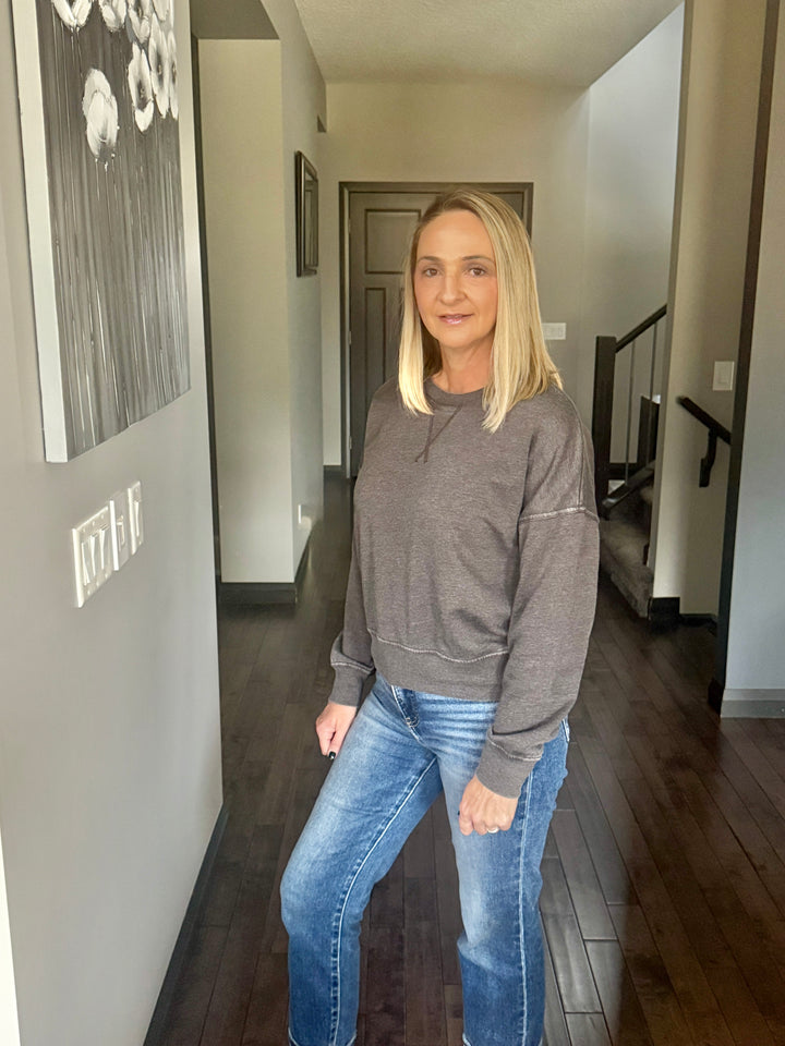 Burned Out Crew Neck Pullover | Black