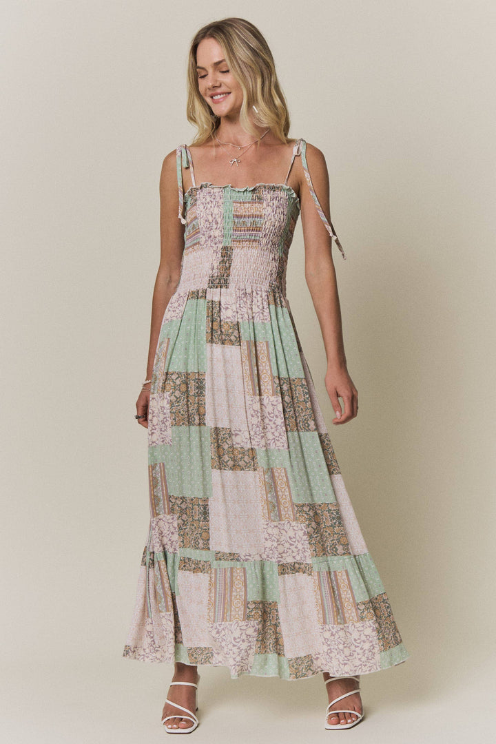 Patchwork Smocked Top Maxi Dress | Sage