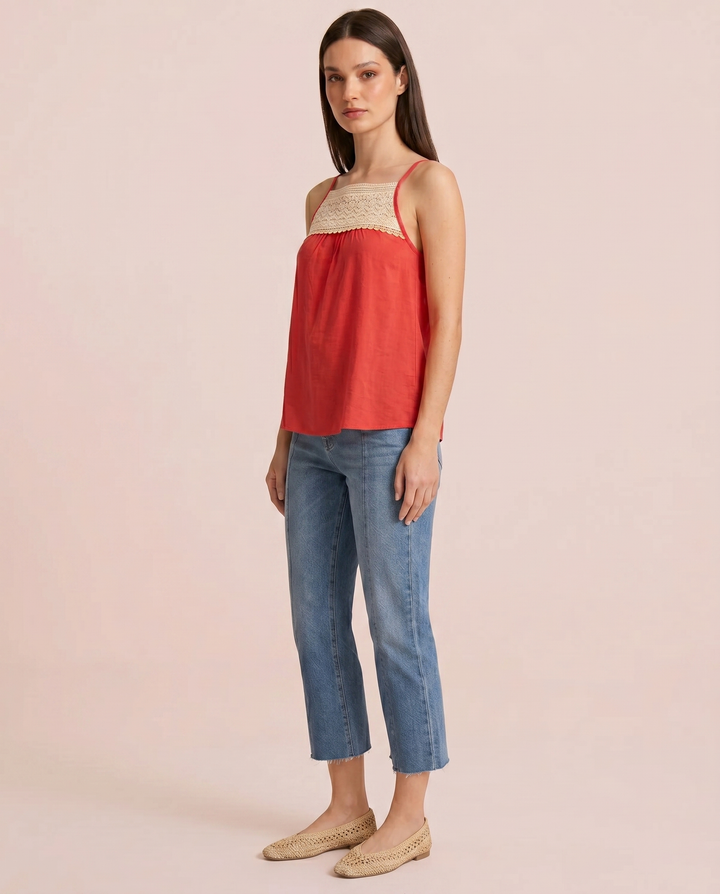 Grace and Lace | Effortless Lace Trim Tank | Coral