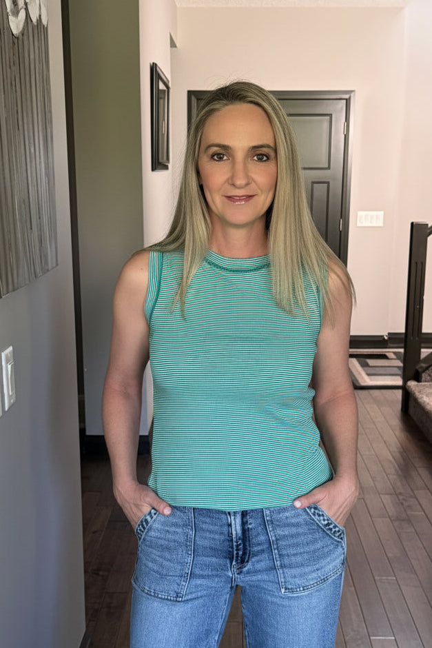 Michelle Mae | Morgan Micro Striped Tank | Jade