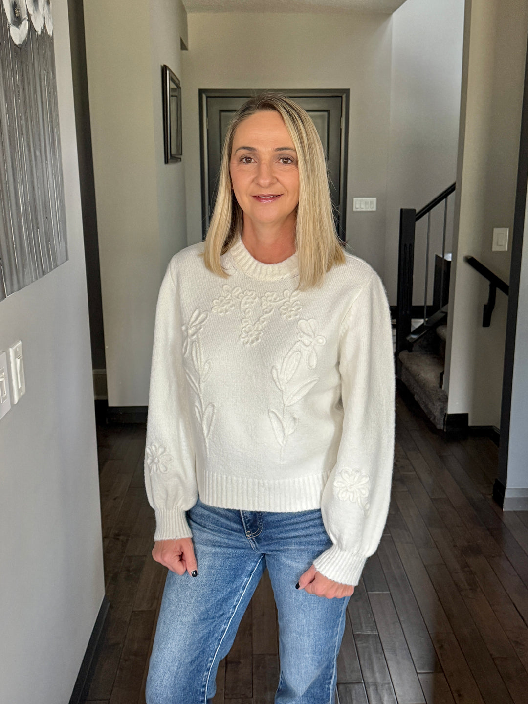 RD Style | Rhiana Floral Embroidered Knit Sweater | Cream