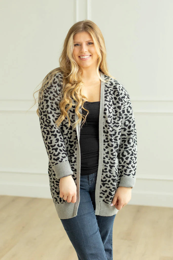 Luxe Wild Leopard Cardigan | Grey