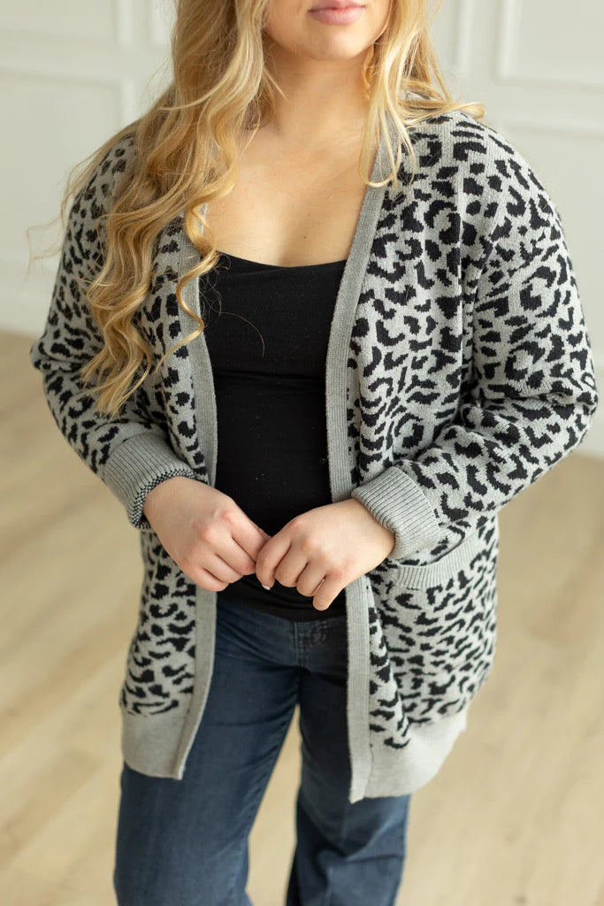 Luxe Wild Leopard Cardigan | Grey