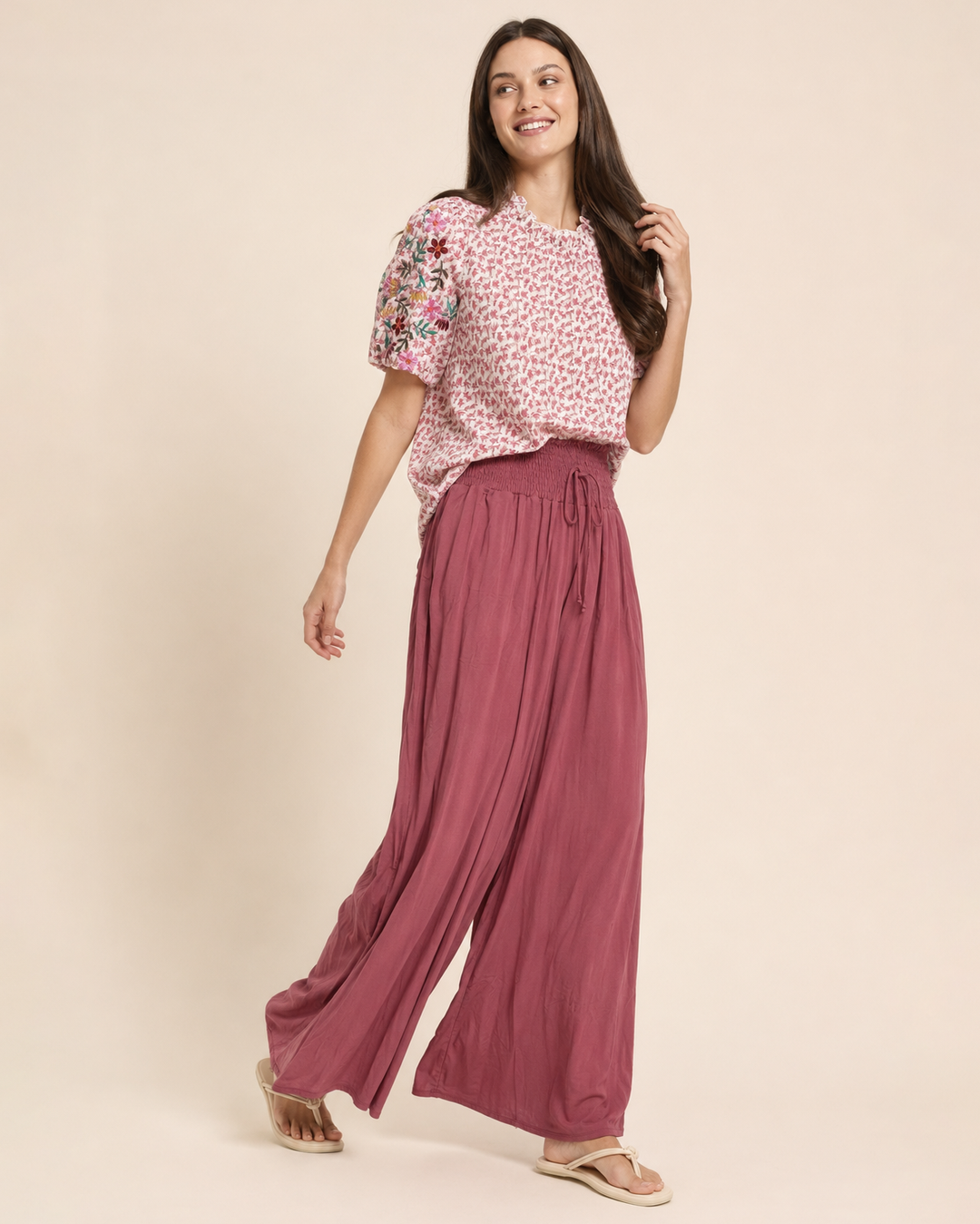 Grace and Lace | Smocked Waist Wide Leg Pants | Rosewood