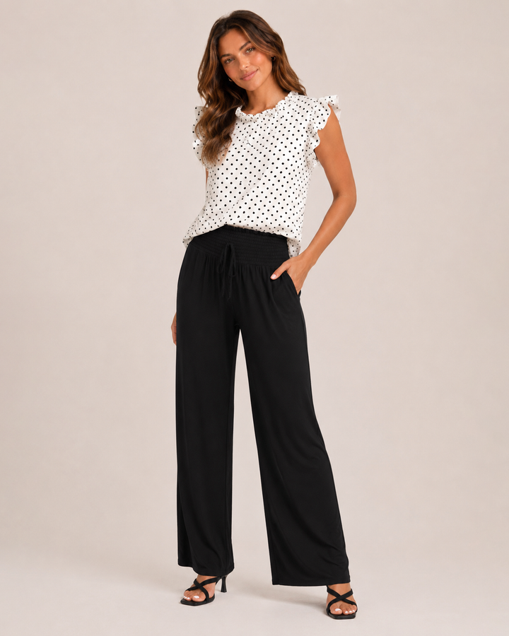 Grace and Lace | Smocked Waist Wide Leg Pants | Black