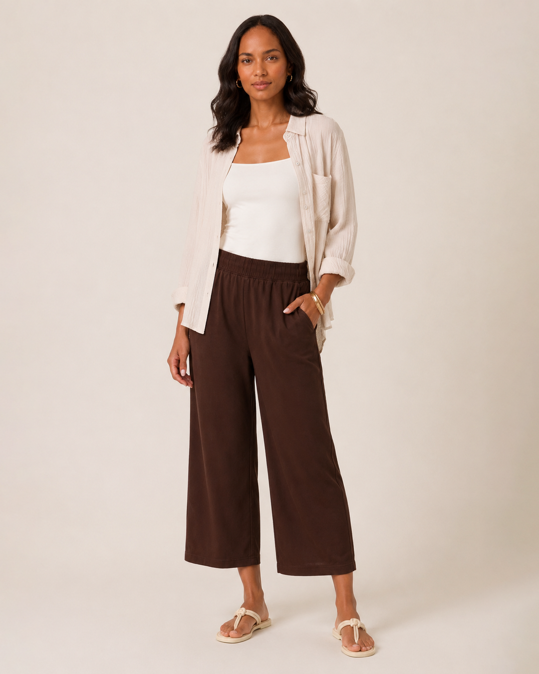 Grace and Lace | Weekend Ease Wide Leg Crop Pant | Brown