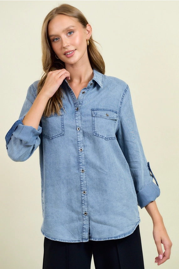 Chambray Button Down | Medium Dark Wash