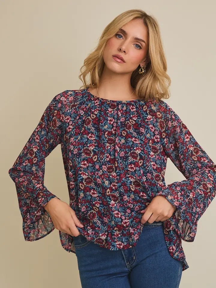 Ruffle Hem Floral Top