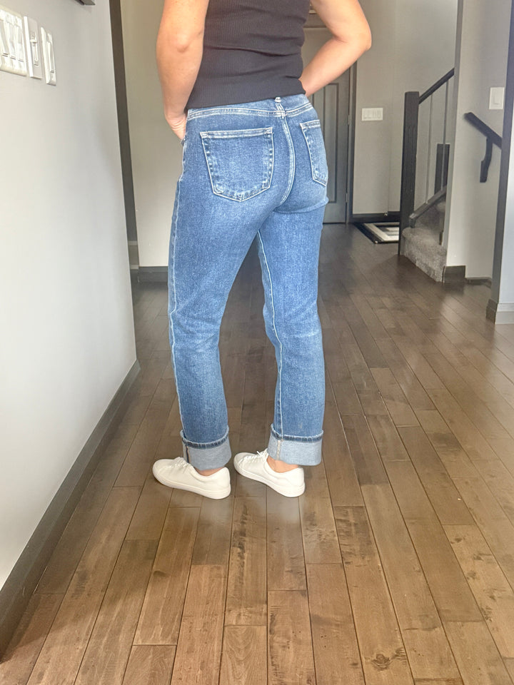 Risen  |  Lennox Tummy Control Straight Leg Jeans | Dark Wash