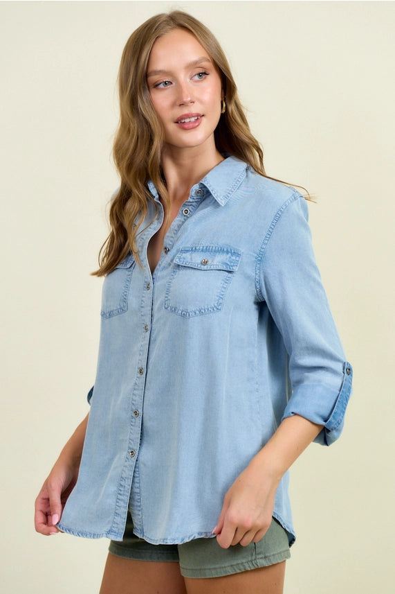 Chambray Button Down | Light Wash