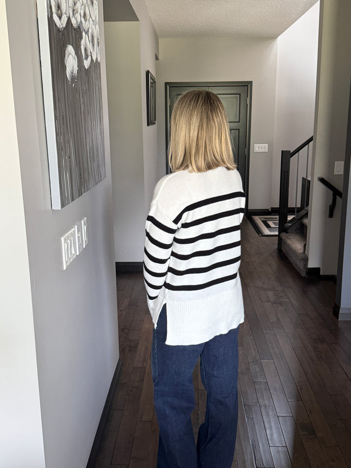 Millie Striped Sweater | Ivory & Black