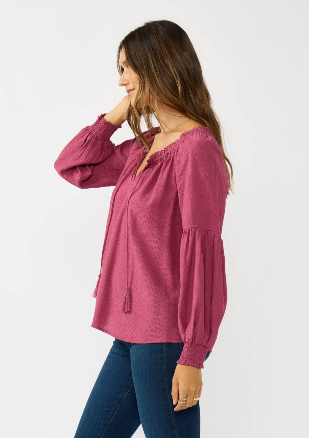 Lovestitch | Bishop Raglan Long Sleeve Boho Top | Berry