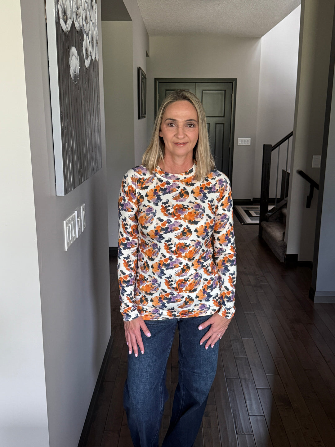 Michelle Mae | Blair Long Sleeve Top | Autumn Purple Abstract