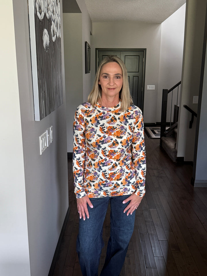 Michelle Mae | Blair Long Sleeve Top | Autumn Purple Abstract