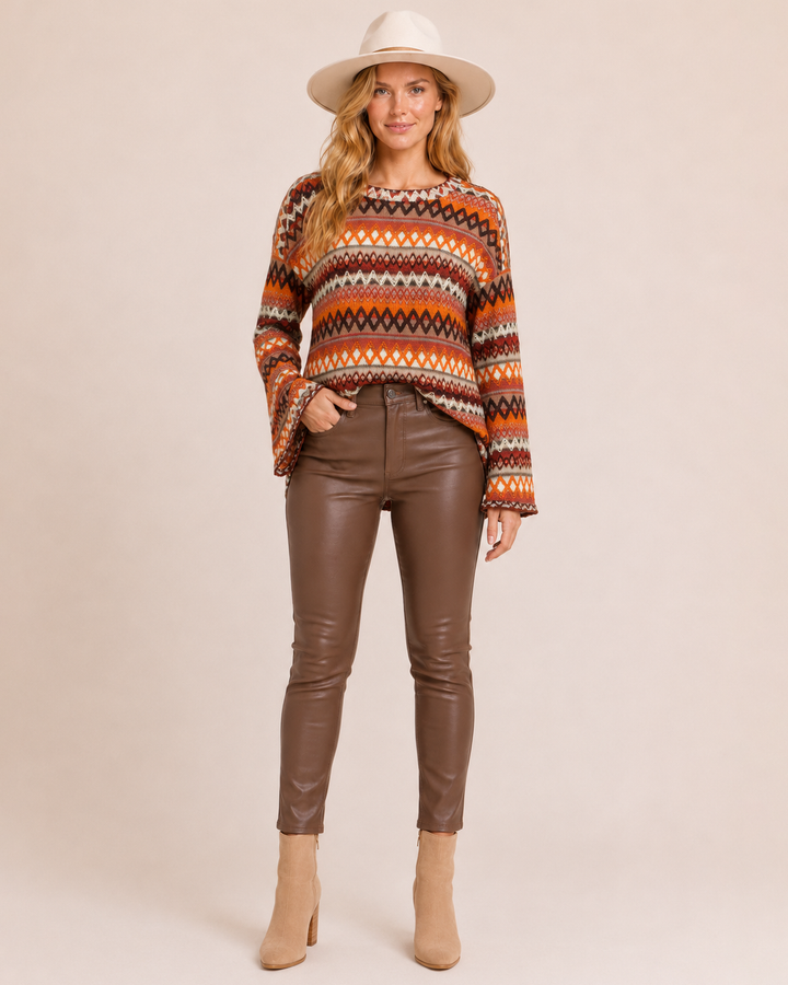 Grace and Lace | Colour Contrast Knit Pullover Sweater | Orange