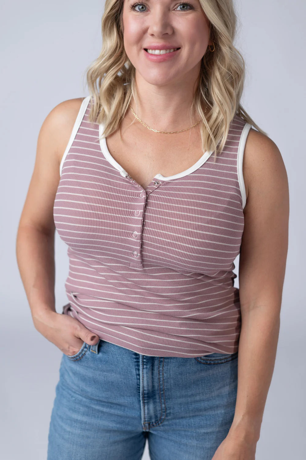 Michelle Mae | Shiloh Button Snap Tank | Dusty Rose