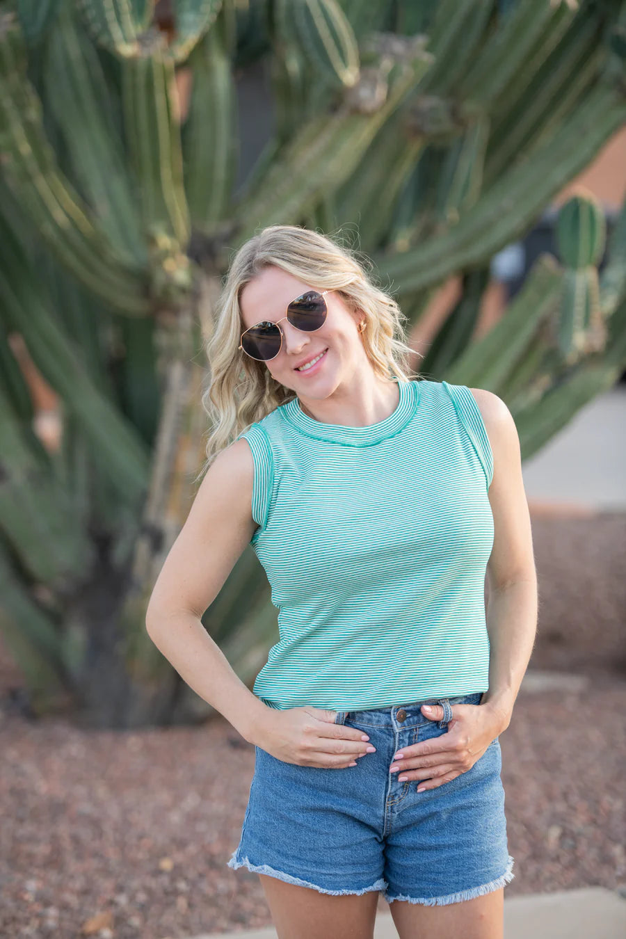 Michelle Mae | Morgan Micro Striped Tank | Jade