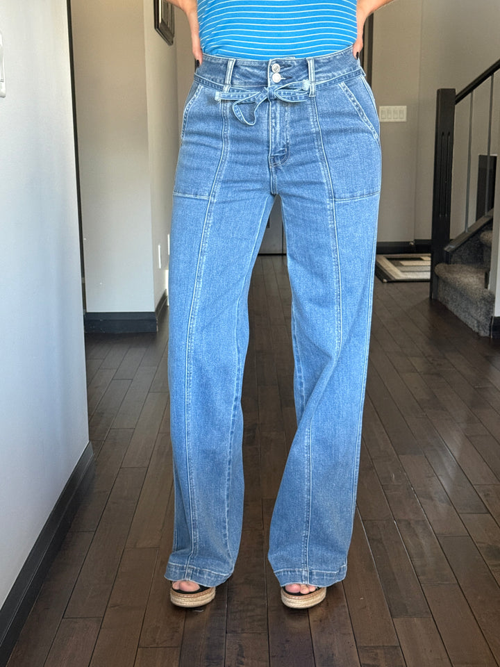Vervet | Joni Tie Waistband Wide Leg Jeans
