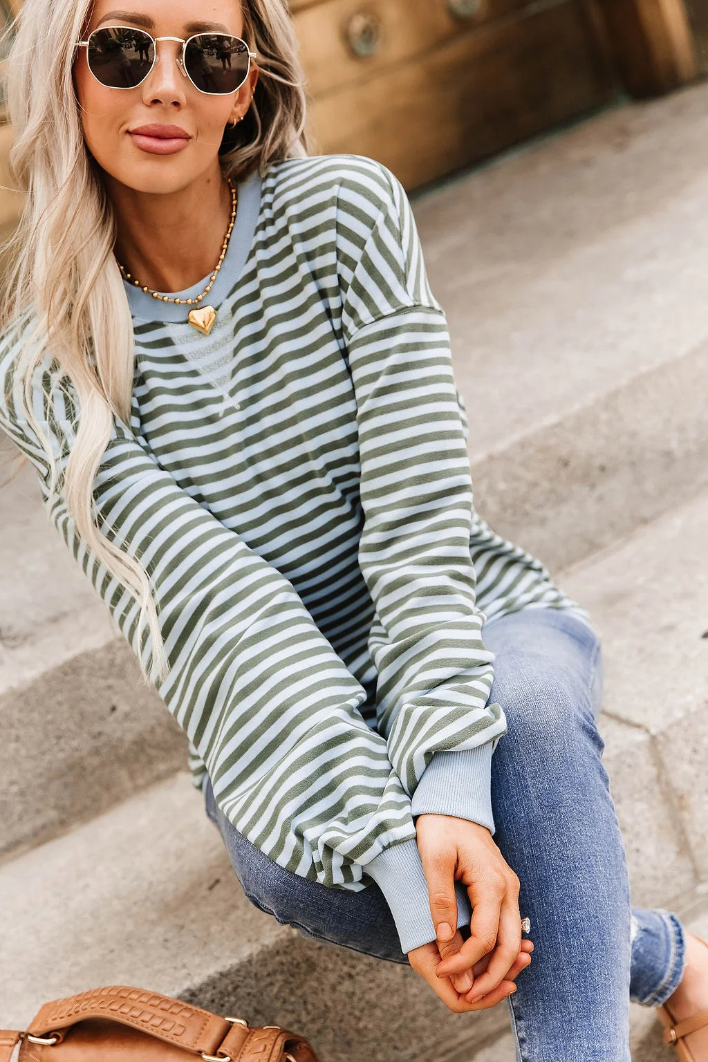 PREORDER  Ampersand Ave | Performance Fleece University Pullover | Bluegrass Stripe - ETA MID DEC