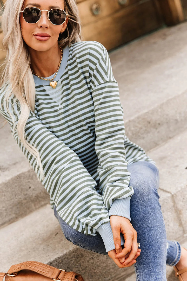 PREORDER  Ampersand Ave | Performance Fleece University Pullover | Bluegrass Stripe - ETA MID DEC