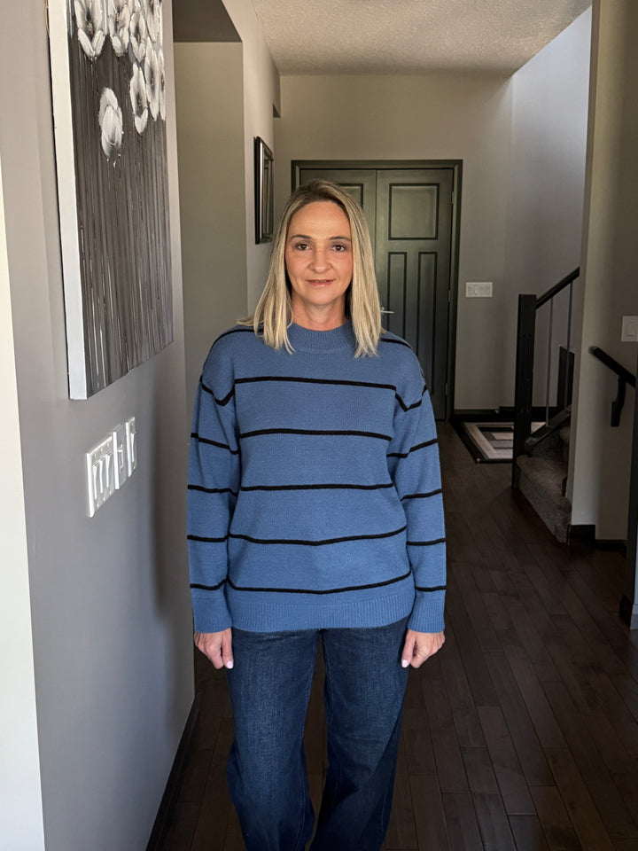 Scarlet Striped Sweater | Dusty Blue