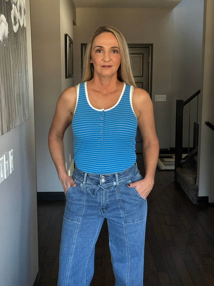 Michelle Mae | Shiloh Button Snap Tank | Ocean Blue