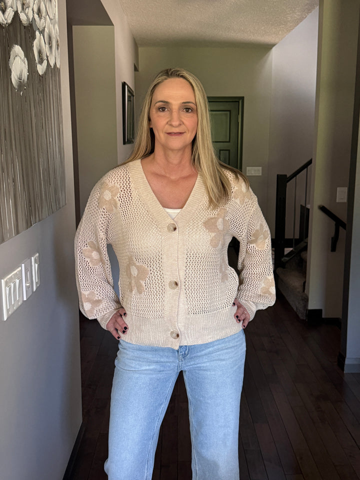 Lina Floral Crochet Cardigan | Oatmeal
