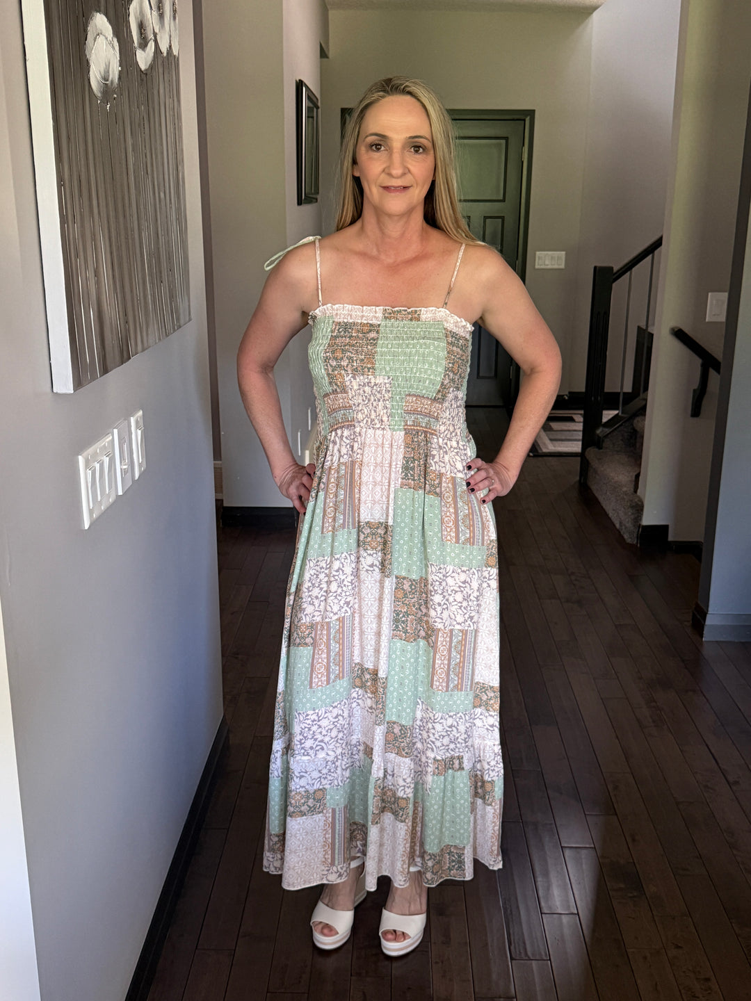 Patchwork Smocked Top Maxi Dress | Sage