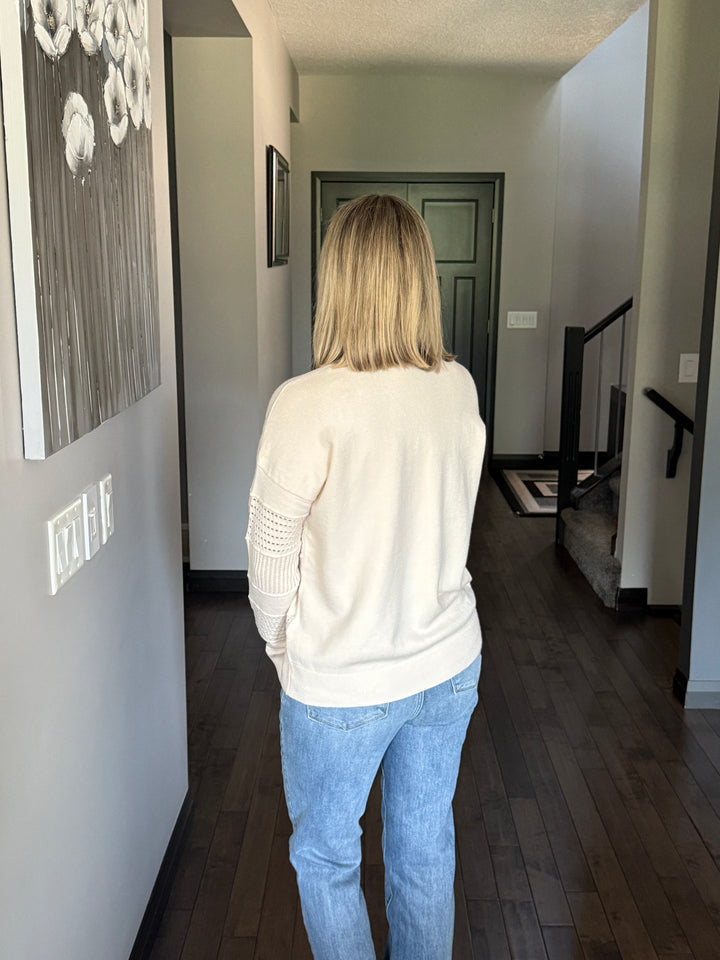 Pointelle Striped Sweater | Almond