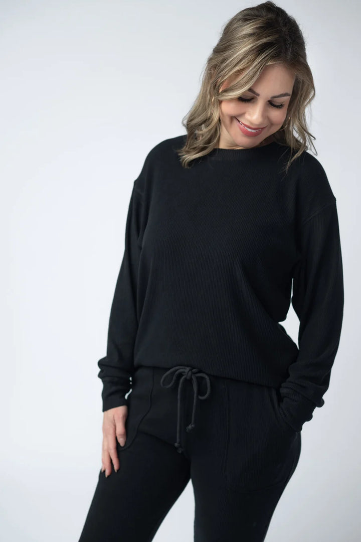PREORDER  Michelle Mae | Corrine Ribbed Pullover | Black
