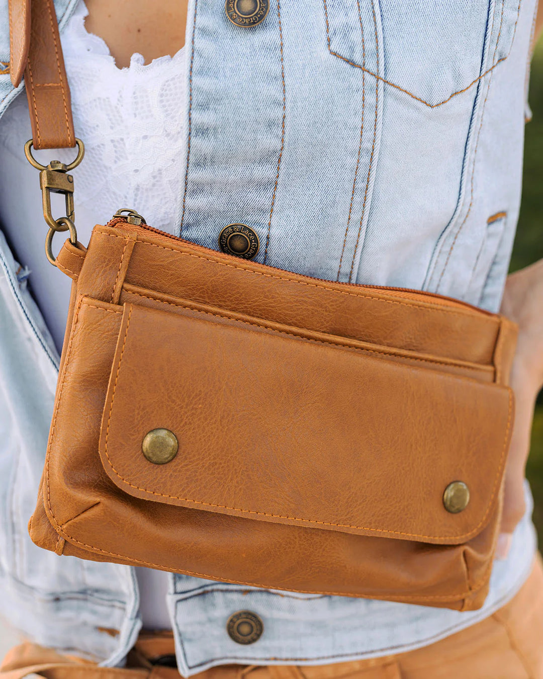 Grace and Lace | Vegan Leather Essentials Belt Bag | Cognac
